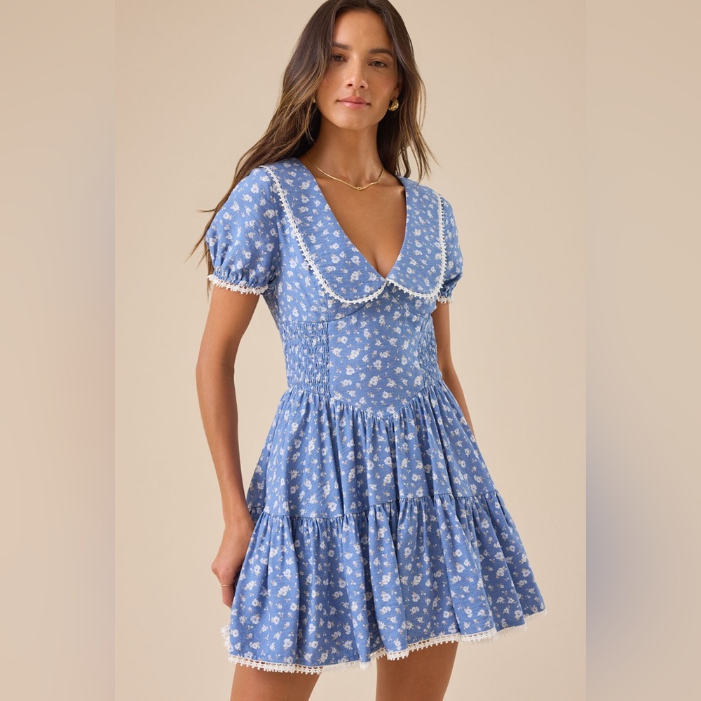 Altar'd State Blue Dress with White Floral Pattern